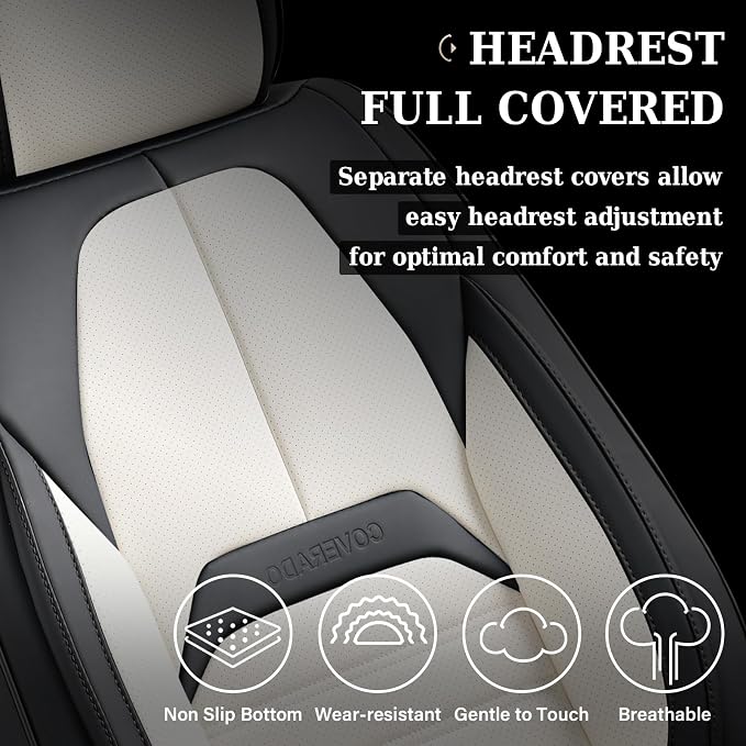 Coverado Waterproof Nappa Leather Car Seat Covers, Automotive Seat Covers，Front Car Seat Cushion & Car Seat Protector, Seat Covers Universal Fit for Most Cars, SUVs,Trucks,Black&White