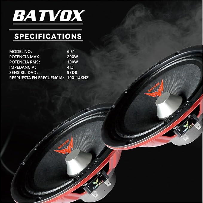 MX65S3 Loudspeaker 6.5 Inch Midrange 400 Watts 4 Ohms Silvery Bullet, Premium Quality Audio Door Speakers for Car or Truck Stereo Sound System, Black (2 Speaker)
