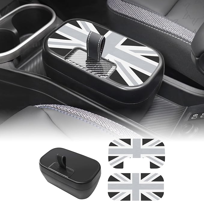 FDAIUN Center Console Storage Box + Leather Mat for 2024-2025 BMW Mini Cooper F65 F66 Car Storage Accessories 2Pcs (Gray and White Beige)