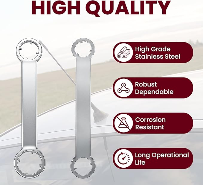 ETZ Antenna Removal Tool and Nut Wrench, 4 Port Sizes Bezel Nut Disassembly Tool for Automotive Antennas (3/4" to 1-1/4"), Solid Steel Pin-Type Wrench, 2-Piece Set
