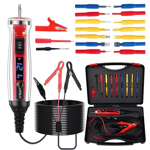 AWBLIN Power Circuit Probe Tester Kit, LCD Digital Automotive Test Light with Voltmeter, 18PCS Multi Function Auto Fuse Circuit Voltage Continuity Current Electric Tests Tool with Black Carrying Case