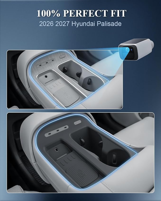 BIBIBO 2Pack for 2026 Hyundai Palisade Center Console Organizer 2026 Hyundai Palisade (SE,SEL,SEL Convenience, SEL Premium, XRT Pro, Limited)Console Tray+Cup Holder Mat Organizer(Not for Calligraphy)