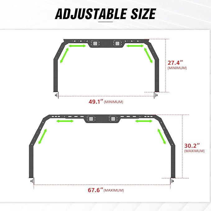 YZONA Adjustable 27-30" High Truck Ladder Bed Racks Compatible with Tacoma/Tundra/Ram 1500/ Silverado & Sierra 1500/ F150/Gladiator JT/Titan/Frontier/Colorado/Canyon/Ranger with 2 LED Lights