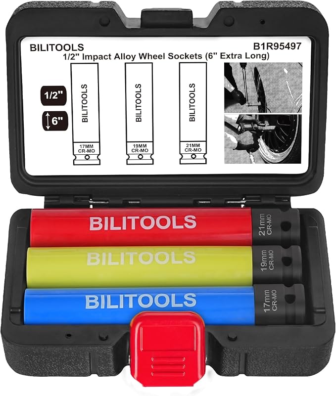 BILITOOLS 1/2 inch Drive Impact Flip Socket Set &Extra Long 6" Lug Nut Socket Set