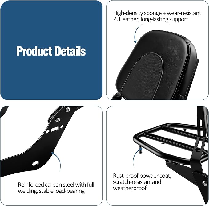 Detachable Seat Sissy Bar Backrest with Luggage Rack Passenger Rear Back Restfor Honda Rebel 300 500 1100 CMX 300 CMX500 CMX1100 2021 2022 2023 2024 2025 2026