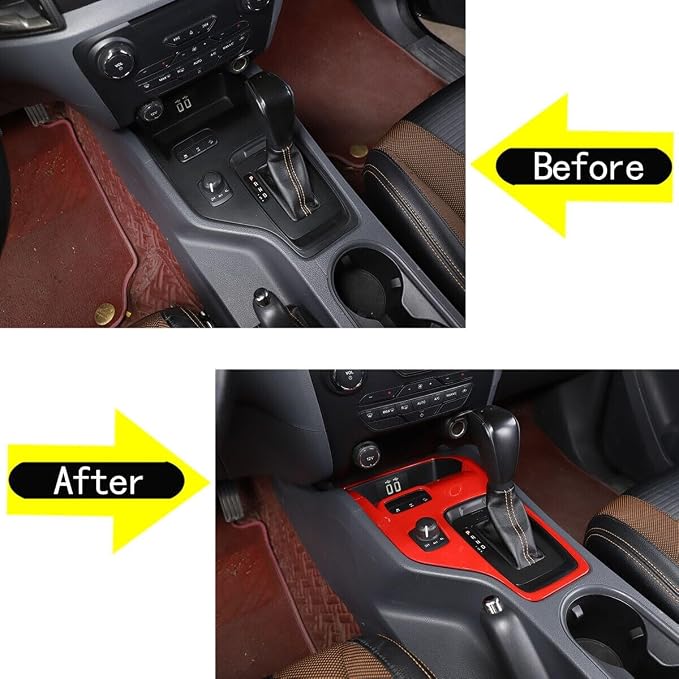 Red ABS Central Control Gear Shift Panel Trim Cover，Fit ForFor-d Ranger 2015-2022,Center Console Gear Shift Interior Frame Panel Trim Cover Stickers Interior Accessories