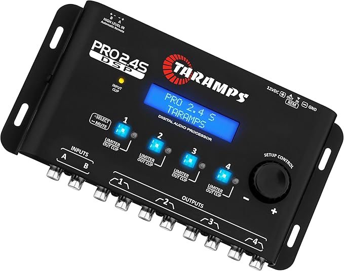 Taramp's Pro 2.4S DSP Crossover full Digital Signal Processor and Equalizer with sequencer 15-band Graphic Equalization 12 preset EQ 2-Channel in and 4-Channel Out