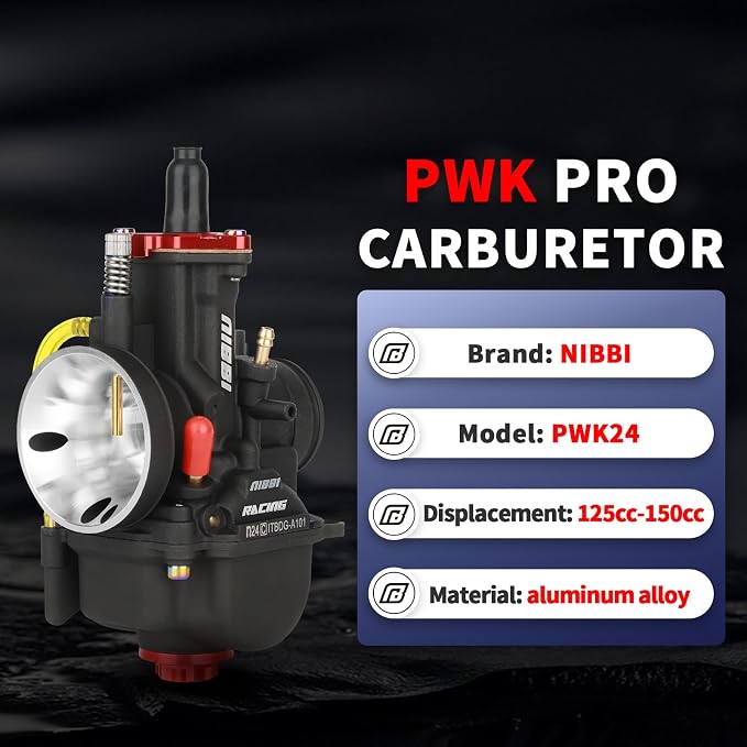 NIBBI Carburetor PWK 24mm Motorcycle, 125cc-150cc Power Carb With Carb Jets, Fit GY6 Engine Dirt Bike Mini Bike SSR TTR Apollo TaoTao ATV