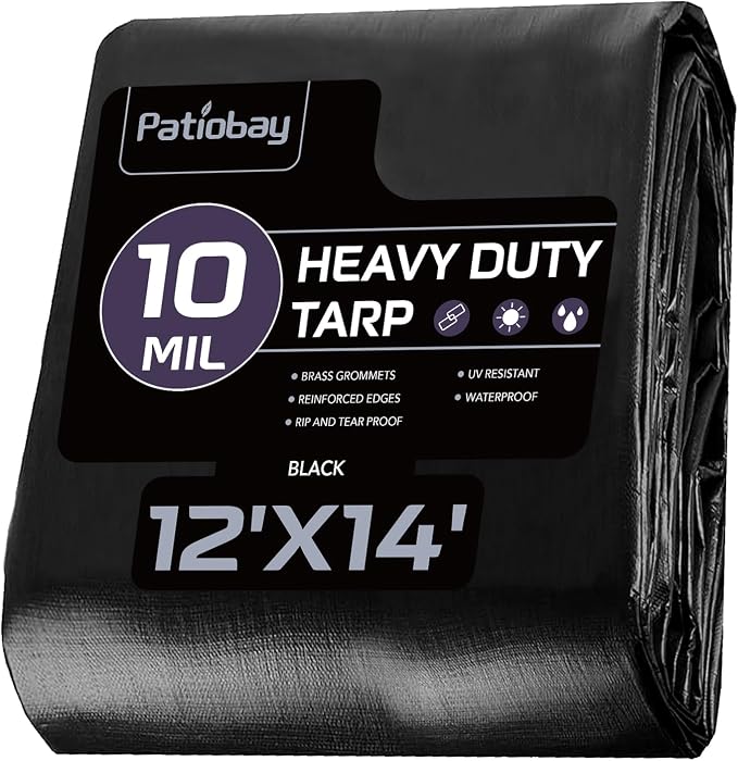 Tarp 12x14FT, 10 Mil, Heavy Duty Waterproof Tarps with Grommets Every 23.6", 420D Thick Plastic Tarp, UV Resistant, Tear & Fade Resistant, Reinforced Edges for Outdoor Pool, Camp, Tent