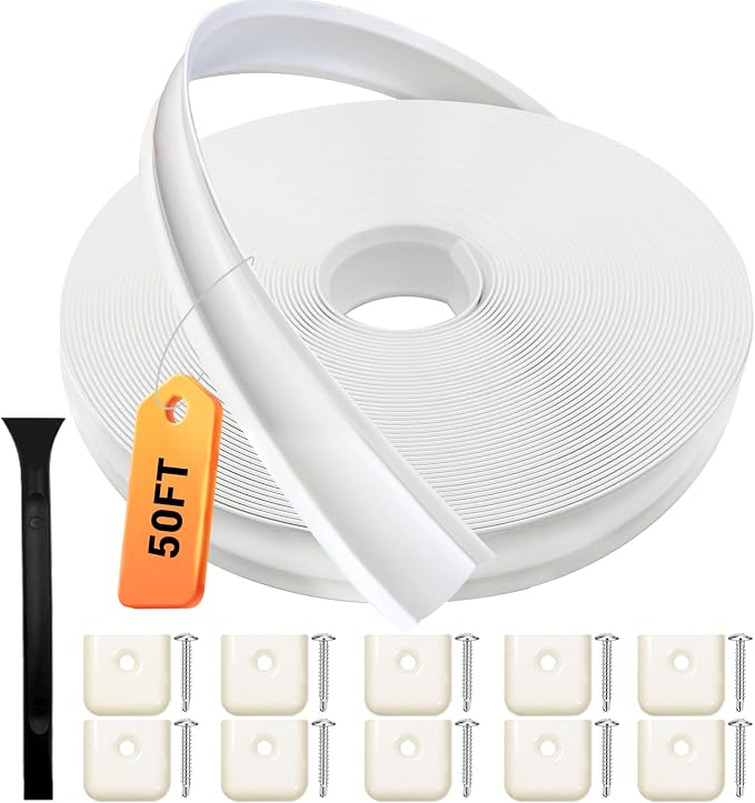 1” RV Trim Molding Insert, 50 Ft Heavy Duty RV Weather Stripping Exterior, Vinyl Rubber Seal Strip Includes End Caps, Screw Cover Trim for Camper Travel Trailer, White