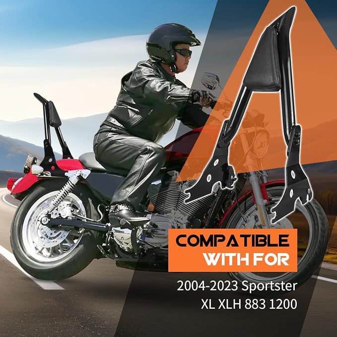 AUFER Motorcycle Detachable Rear Passenger Backrest Sissy bar With Rotary Docking Latches Clips Compatible With For 2004-2023 Sportster XL 883 Super Low Forty Eight Seventy Two Iron XL 1200