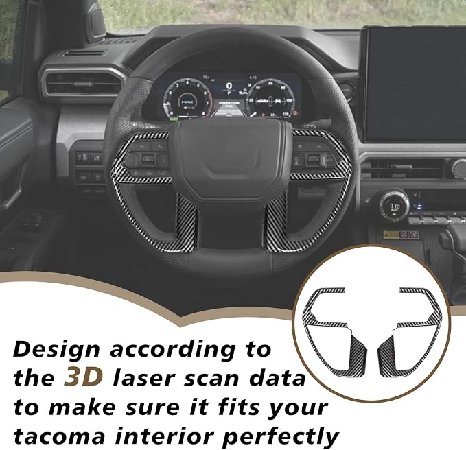 Muslogy Interior Trim Kit Cover 11PCS Compatible with 2024 2025 2026 Toyota Tacoma&2025+ 4Runner Steering Wheel Center Console Window Switch Inner Door Cover(Not Fit 2Door Tacoma)(Glossy Carbon Fiber)