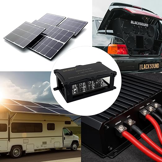 500A Copper Bus Bar 2PCS 12V Ground Power Distribution Block 8 * 5/16″Studs Battery Terminal Block for Car Audio Boat Automotive Solar Wiring (NEG&POS)