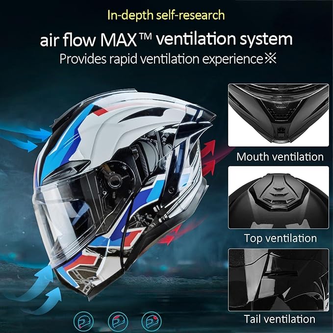 Bluetooth Modular Motorcycle Helmet with Dual Visors, DOT ApprovedBuilt-in Sun Shield, Removable Washable Liner for Adults Men Women, Casco Moto Hombre Mujer