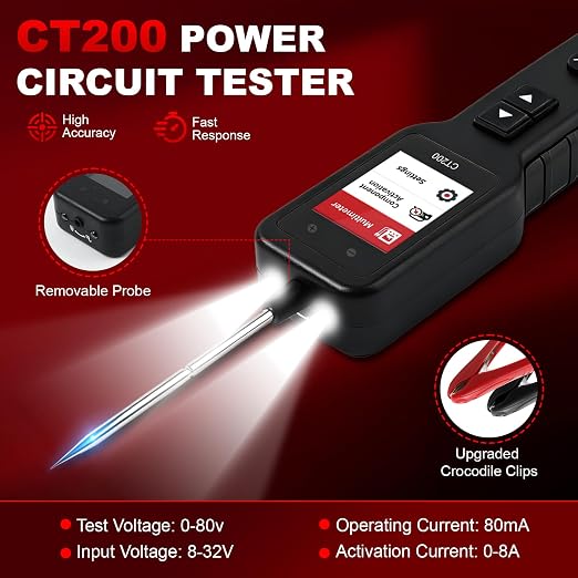 Power Circuit Probe,Colour screen12-24V DC Car Electrical System Diagnostic Test Tool,Electrical Short Open Breaker Circuit Finderand Component Activated，with Multimeter Mode