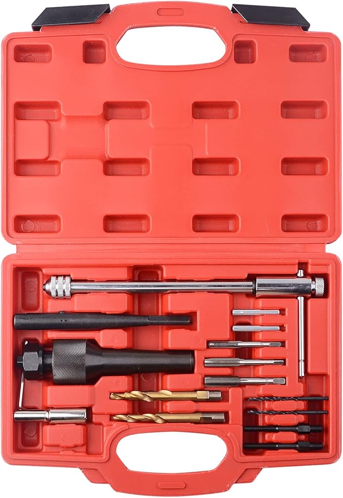 DAYUAN 16pcs Glow Plug Removal Tool, 8mm 10mm Damaged Glow Plug Extractor Repair Tool Set for Cylinder Heads 0.3in 0.4in Glow Plug Remover Kit