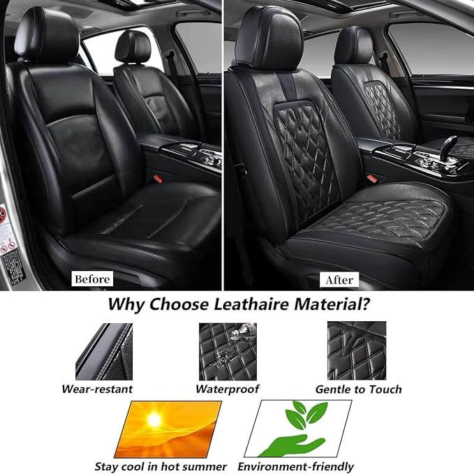 Coverado Car Seat Covers Full Set, 5 Seats Covers for Cars, Car Seat Covers Front Seats Back Seat Covers, Car Seat Protector Luxury Leathaire Waterproof Seat Cushions Universal Fit Most Cars Black
