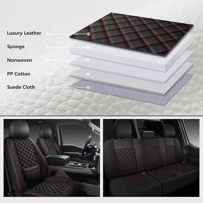 F150 Seat Covers 2015-2026 Front Pair, Truck Interior Sets with Lumbar Support Custom Fit for Ford F150 2015-2026, F250/F350/F450 2017-2026 Super Duty Crew Cab XLT XL Lariat Platinum,BlackRed