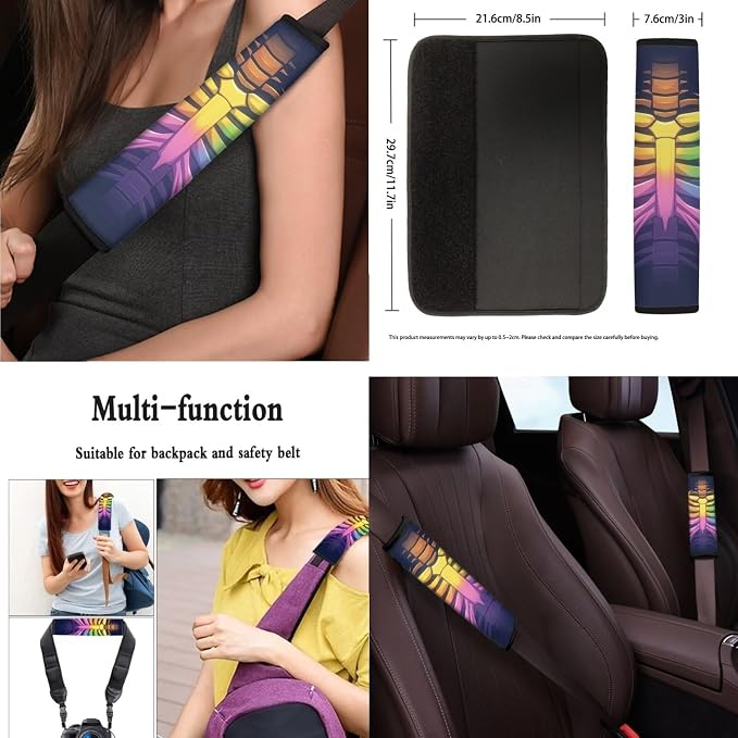 Rainbow Skull Pattern 13 Piece Car Seat Covers for Women Men LGBT Skeleton Print Steering Wheel Cover/Halloween Skulls Cup Coasters Seat Belt Pads Cover,Coasters