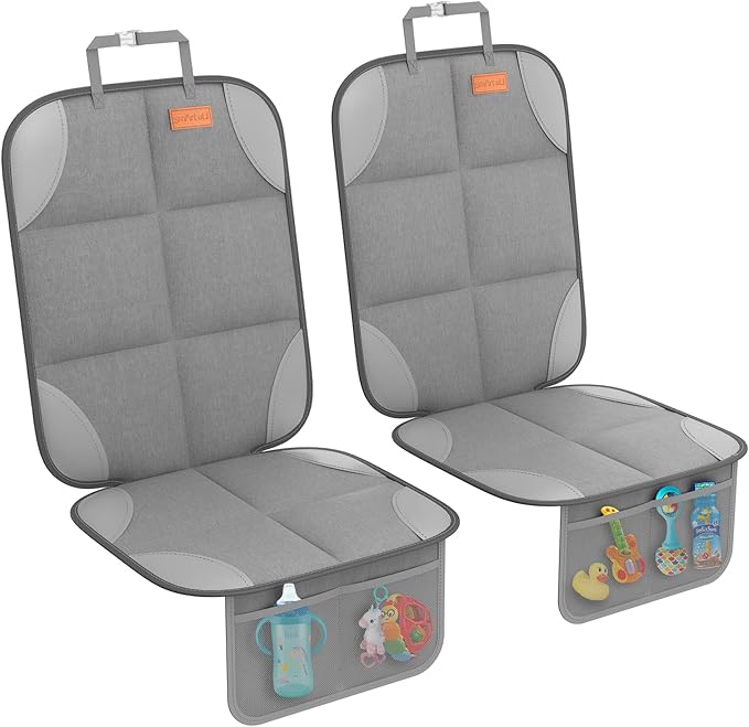 SMART ELF2 Pack Car Seat Protector-600D Fabric Waterproof Carseat Protector with Thicily Padded to Protect Your Car Seats from Child Seats and Pets (Light Grey)