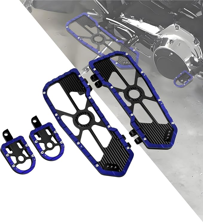 Motorcycle Floorboards Driver Passenger Footboards Wide Foot Pegs Board Pedal Compatible with Touring Electra Road Street Glide Softail Road King Blue Edge