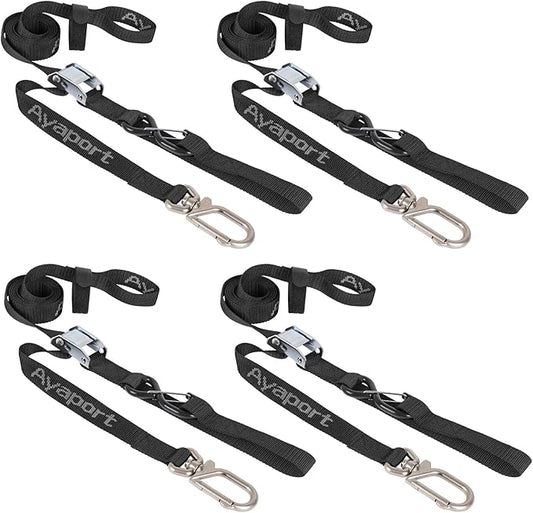 Ayaport Motorcycle Tie Down Straps 1.1” x 7’ (with Swivel Carabiner Hooks) Cam Buckle Tie Downs, Handlebar Strap for Dirt Bike, Motor Bike, Kayak, Car, Truck, Boat, Cargo, Black (1.1" x7'-4pcs)
