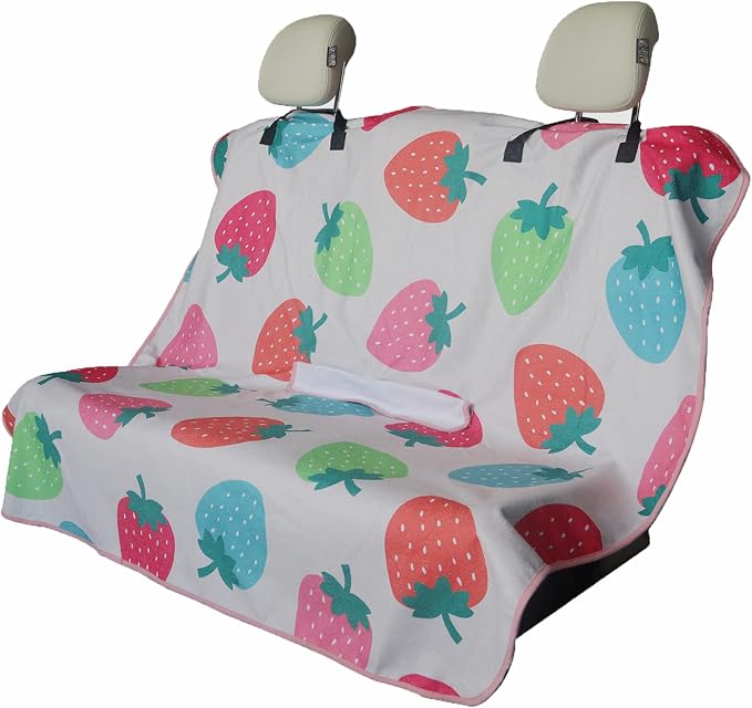 Back Seat Cover for Car Trucks Van SUV Jeep,Waterproof Rear Bench Towel Seat Covers for Dogs and Kids,Automotive Backseat Protector (Strawberry)