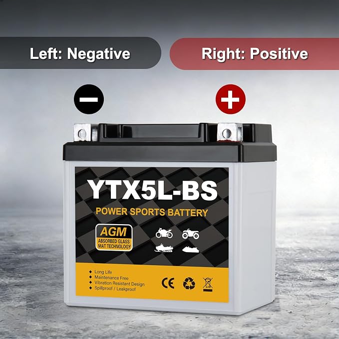 DaakmaxYTX5L-BS Motorcycle Battery 12V 4Ah, 80 CCA Sealed AGM Rechargeable Maintenance Free Battery, Replacement for ATV, 4 Wheeler, Scooter, Dirt Bike