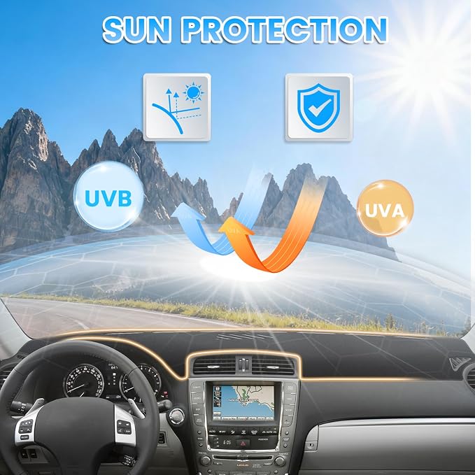 KUST Black Dash Cover Compatible with 2006-2013 Lexus IS200 IS250 IS300 IS350 Dashboard Cover Accessories for Lexus is Non-Slip Polyester Custom Fit Center Console Sunshield Protector No Glare