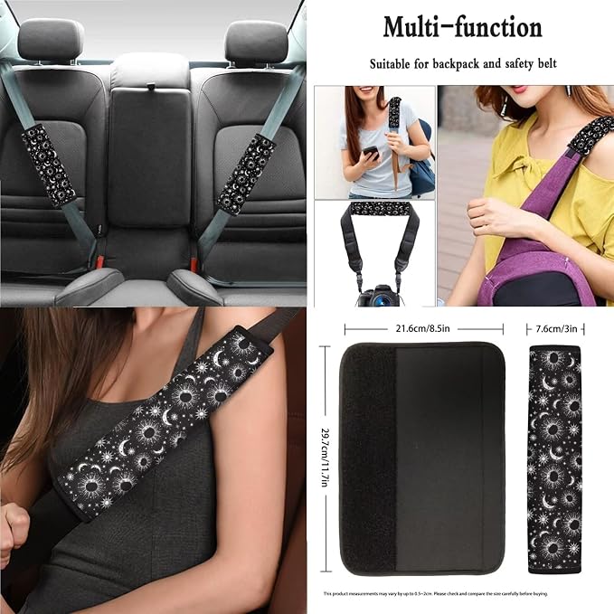 Car Accessories Car Seat Covers Full Set/Seatbelt Shoulder Pads/Coasters/Key Ring/Lipstick Holder for Women's Vehicle Decor(13 Pack), Celestial Moon Stars