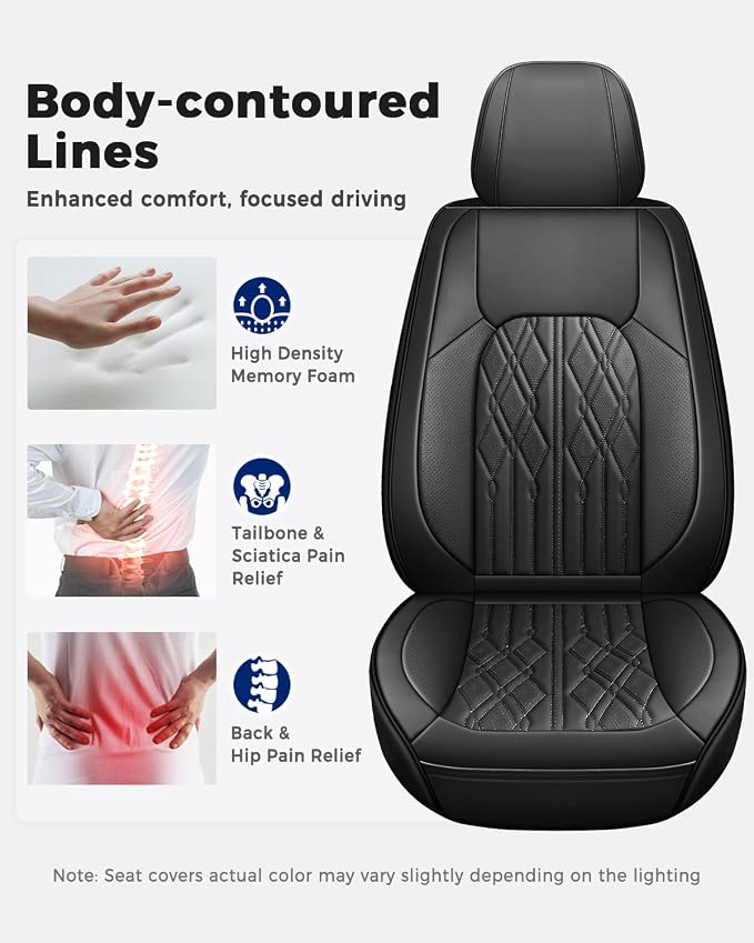 Huidasource Front Seat Covers, Leather Automotive Seat Cover Universal Fit for Most Cars Sedans SUVs Pickups Trucks, Airbag Compatible, Easy Install, Wipes Clean, Black