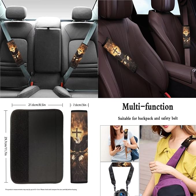 Suobstales Eagle Cross Fire Print Car Seat Covers 11 Pcs Car Accessories Interior Set Auto Front Rear Split Seats Protectors with Steering Wheel Cover, Seatbelt Pads, Cup Holder, Keychain