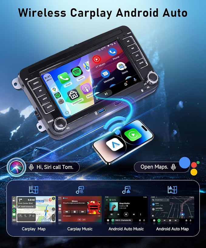 5G WiFi Android 15 Car Radio for VW Passat Jetta Golf Touran Seat Golf Beetle Car Stereo with Wireless Carplay Android Auto,7 inch IPS Touch Scree FM/RDS GPS AHD Backup Camera
