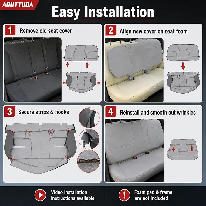 Full Bench Bottom and Top Back Set Cover Gray V2 or K2 or VE or KE Leather Med Flint Gray Fit for Ford F250 F350 F450 1999 2000 2001 2002