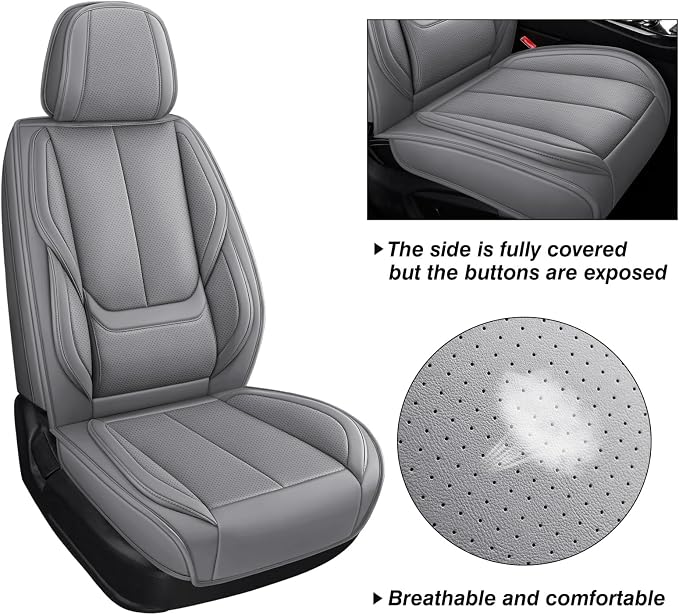 MINGBRON Leather Car Seat Covers,Car Seat Covers Full Set,Automotive Seat Covers 5 Seats,Fit for Most Cars SUV and Most Sedans Grey