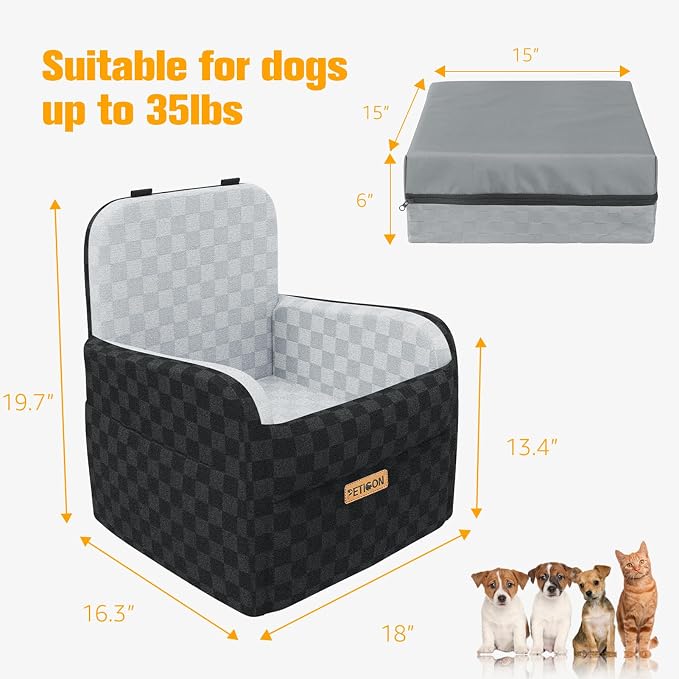 PETICON Dog Seat Covers for Tesla Model 3 & Y Back Seat with 2 Pack Door Protectors+Waterproof 6in Memory Foam Dog Car Seat for Small Medium Dogs