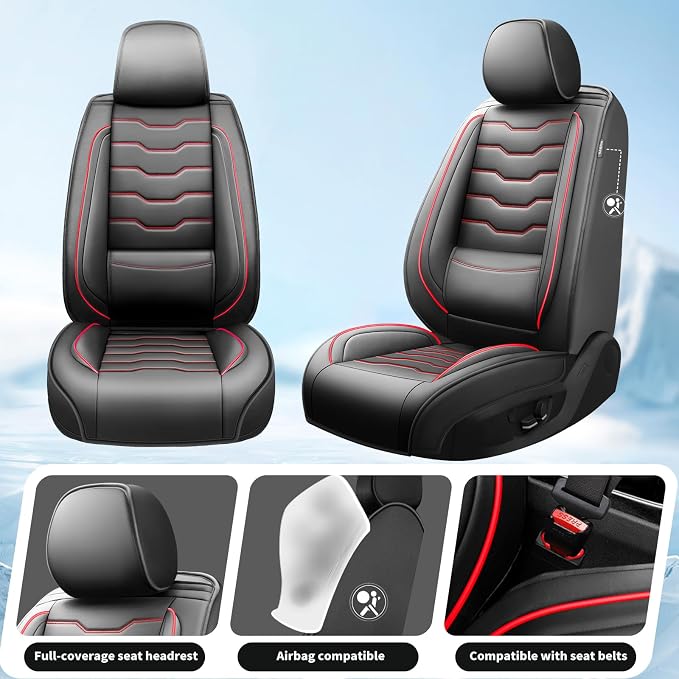 Fit Sorento Car Seat Covers Premium Leather for KIA Sorento 2007-2025 2026. Waterproof， Breathable, Scratch-Resistant & All-Weather Seat Cushion Protector (Full Set, Red Line Black)