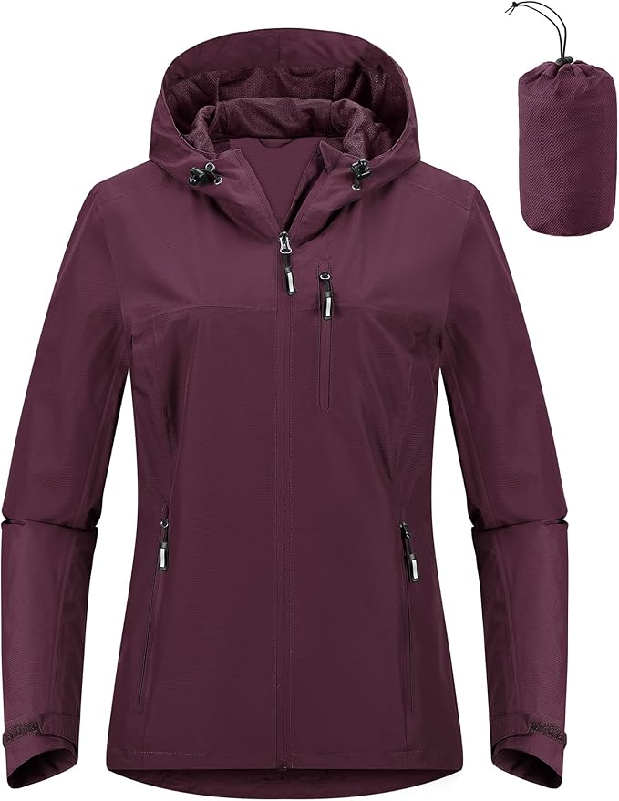 Outdoor Ventures Packable Rain Jacket Women Lightweight Waterproof Raincoat with Hood Cycling Bike Jacket