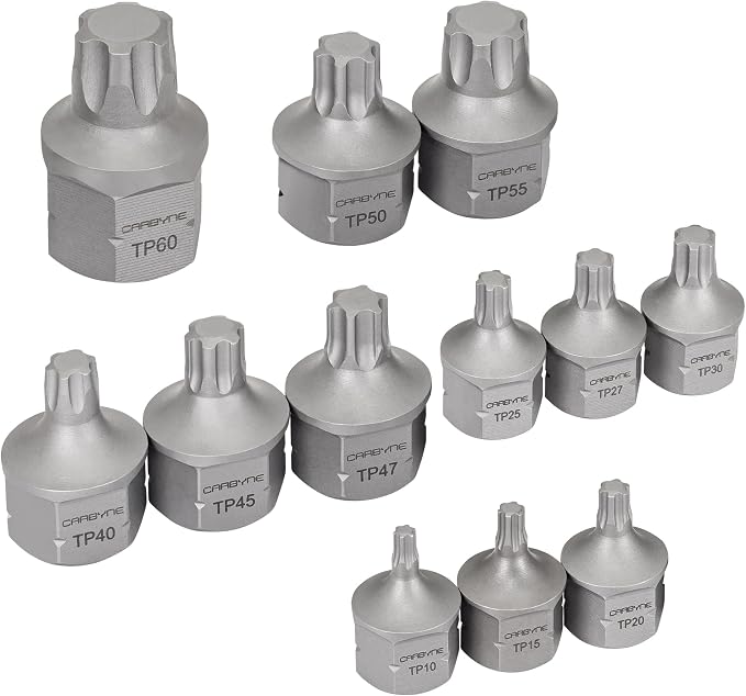 CARBYNE 12-Piece Torx Plus Stubby Low Profile Bit Socket Set, TP10/IP10 to TP60/IP60, S2 Steel, Dual Drive Internal Square and External Hex for Tight Spaces, Genuine Licensed Torx Plus