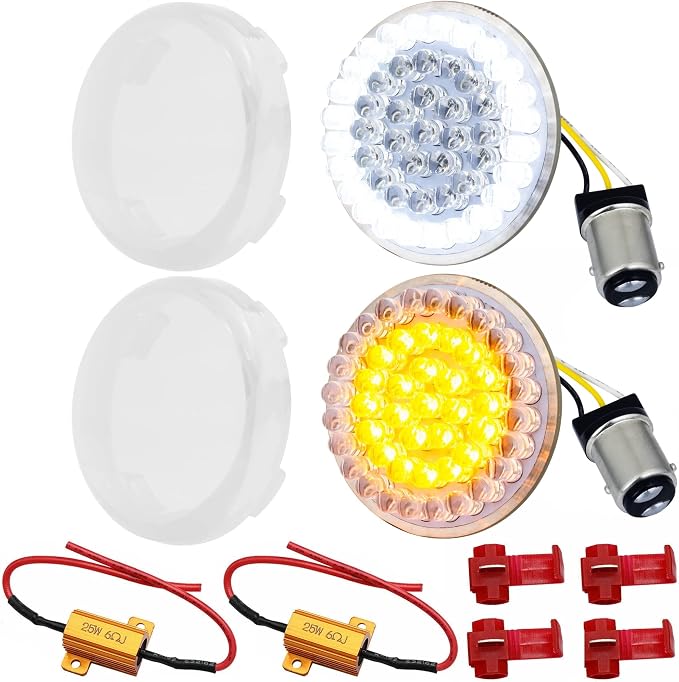 Eagle Lights 8748TS-C-LR 2" Front LED Turn Signals with White Halo Running Lights Compatible With Harley Davidson® Motorcycles - Generation I / 1157 Base/Add Clear Lenses/Add Load Resistors