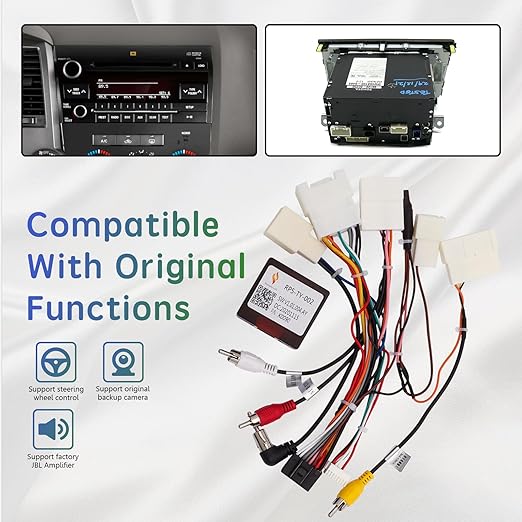 16-PIN Car Stereo Wiring Harness with Canbus Box for Toyota Camry RAV4 Corolla Tundra Highlander, Supports Original JBL Amplifier, Backup Camera, SWC, FM/AM Antenna Adapter, and USB