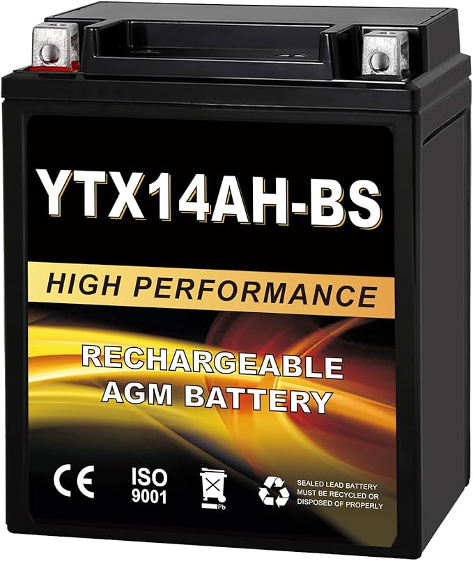 YTX14AH-BS 12V 12Ah AGM Sealed Motorcycle Battery, Maintenance-Free, Compatible with Polaris Sportsman 570, Trail Blazer 250, Ranger 400 500, Suzuki King Quad 300, QuadRunner 250