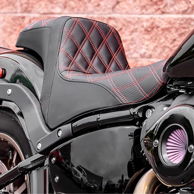 One-Piece Driver Passenger Seat Motorcycle 2-Up Seat Fit for Harley Sport Glide FLSB Low Rider FXLR FXLRS FXLRST 2018-later (Red Stitching)