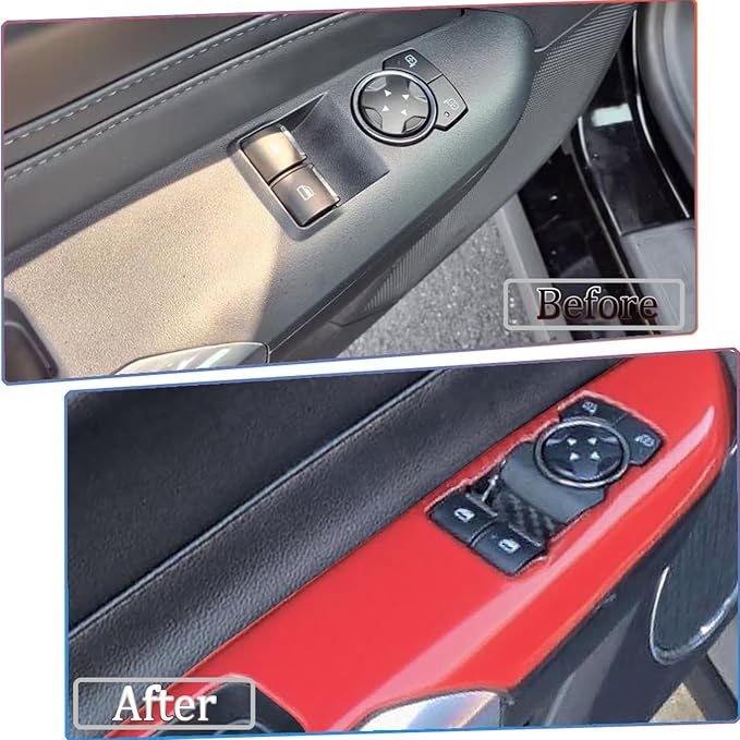 MUXEE Armrest Window Switch Panel Cover，for Ford Mustang 2015-2026，Door Window Control Panel Cover Car Sport Interior Accessories - Wine Red
