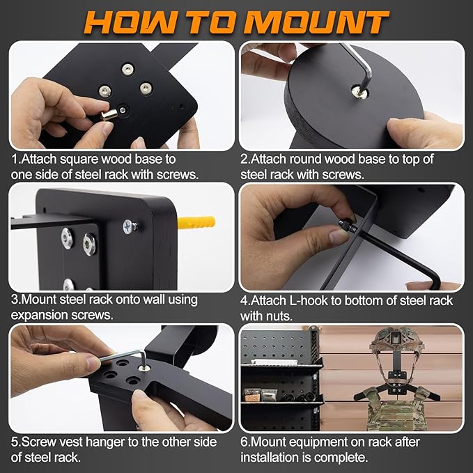 Tactical Gear Wall Mount Stand - Motorcycle Helmet Holder Display Stand with Hooks, Solid Wood Airsoft Plate Carrier Rack for Police, Football and Cycling Suit