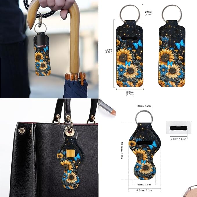 Blue Butterfly Sunflower Print Car Accessories Car Seat Covers Full Set with Steering Wheel Covers+Seat Belt Pads+Coasters+Keychain+Lipstick Holder Universal Fit(13 Pack)