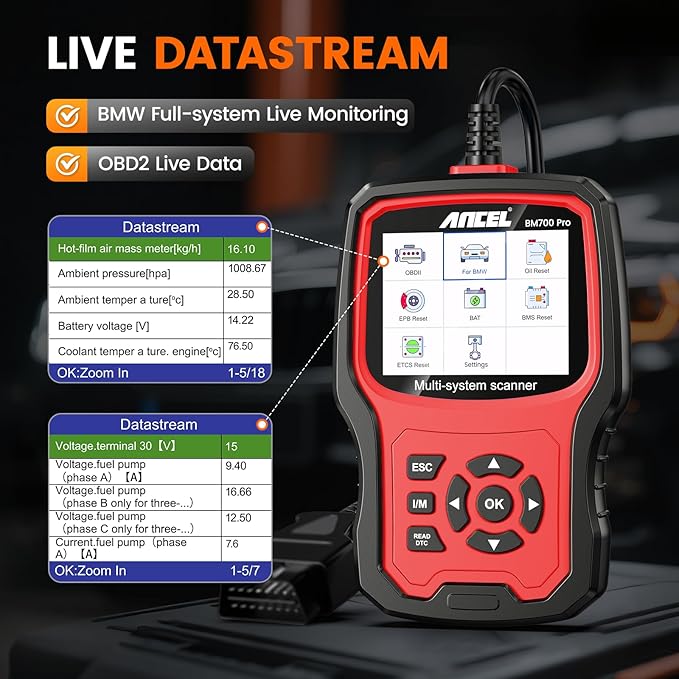 ANCEL BM700 PRO Fit for BMW Scanner - Battery Registration Tool, Code Reader for BMW/Mini/RR, Advanced OBD2 Scanner Auto V-I-N, Full System Diagnostic for BMW Scan Tool with All Reset Services (Red)