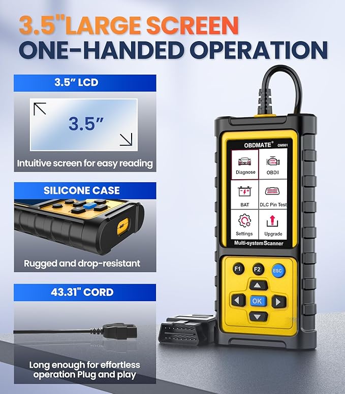 OBD2 Scanner with ABS SRS Transmission, Reset Fault Lights | Check Engine Code Reader with Full OBDII Functions | DLC Pin Test | Battery Voltage Check, Car Diagnostic Tool