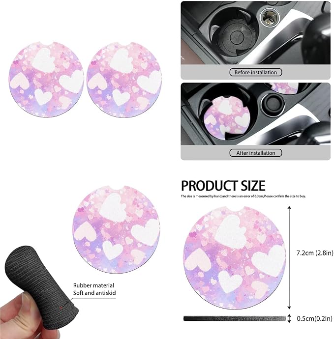 13 Pcs Love Heart Car Seat Cover, Pink Heart Shape Universal Fit Car Front Rear Seat Covers, Romantic Couple Automotive Cup Holder Coaster Seat Belt Covers