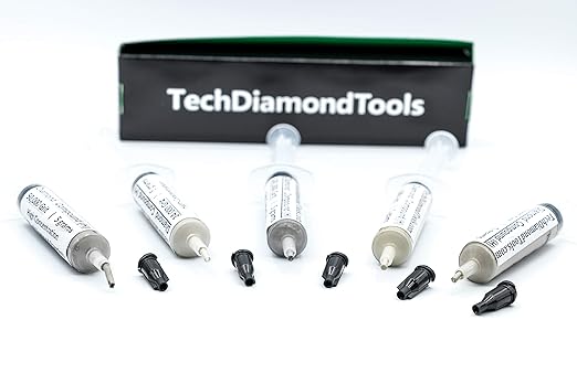 TechDiamondTools Diamond Polishing Compound Kit of 5 Polishing Paste USA Made 5000 8000 14000 50000 100000 Grit for Marble Glass Metal Rock Jewelry Resin Silver with High Concentration Diamond Powder